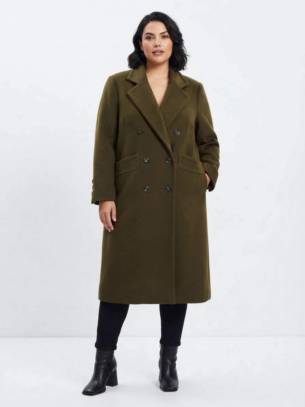 BAACAL Olive Green Double-Breasted Wool Blend Trench Coat